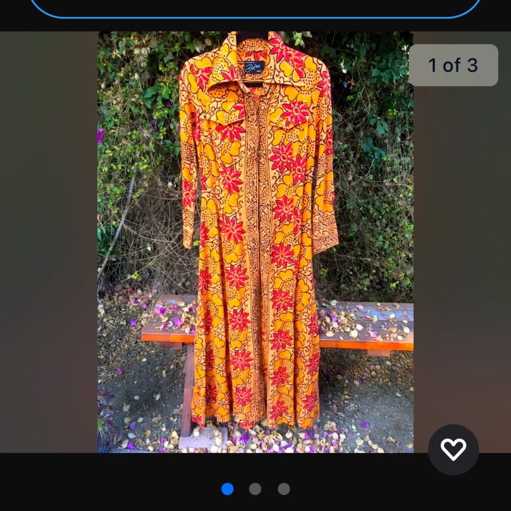 Dina California Vintage orange w/red flower dress